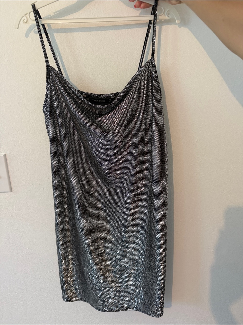 Zara Silver Metallic Mini Slip Dress